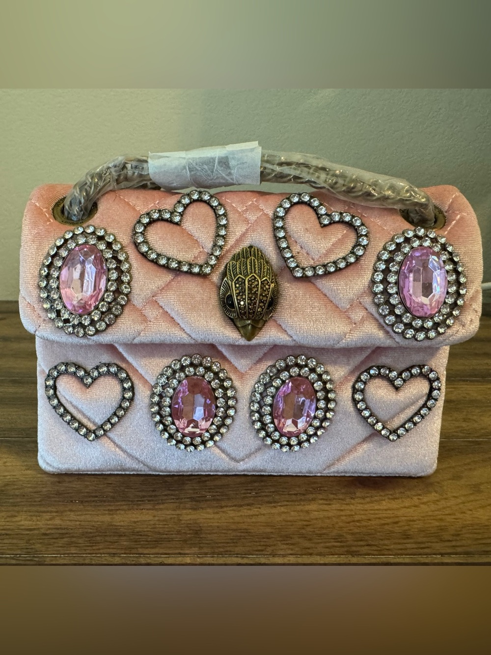 Kurt Geiger Pink Jeweled Quilted Bag Velvet - New With Tags - Mini Kensington
